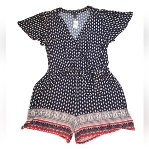 Ashley Stewart Blue and White Patterned Romper